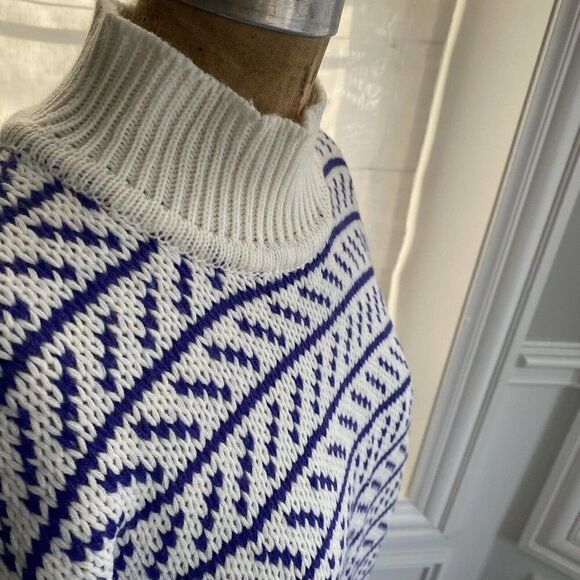 Vintage INTERIN Tunic Sweater Fair Isle Deadstock Purple White Size S - Picture 5 of 9